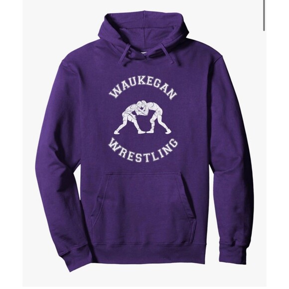 Waukegan Wrestling Distressed Retro Wrestler Pullover Hoodie purple size M - Picture 1 of 12